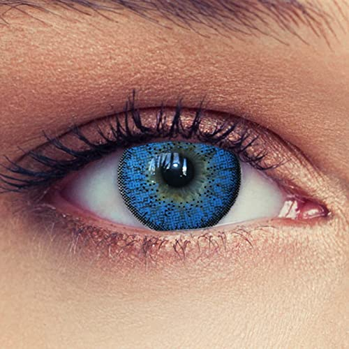 DESIGNLENSES blaue Kontaktlinsen, 1 Paar/ 2 St. mit Stärke natürlich wirkende Monatslinsen, gut deckende Farbe + Aufbewahrungsbehälter Natural Aqua -3,25