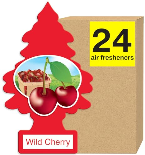 LITTLE TREES Car Air Freshener I Hanging Tree Provides Long Lasting Scent for Auto or Home I Wild Cherry, 24 count, (4) 6-packs