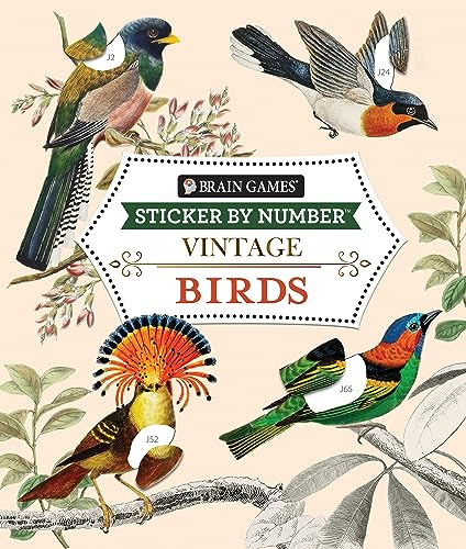 Brain Games - Sticker by Number - Vintage: Birds (28 Images to Sticker)