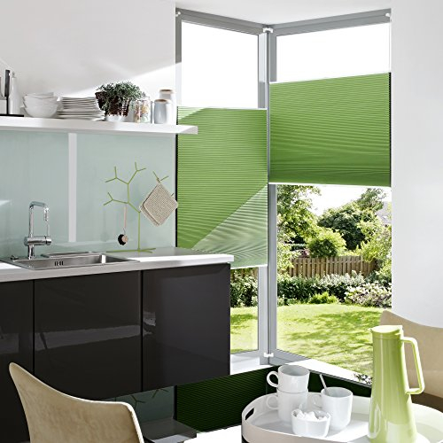Liedeco® Thermo Plissee verspannt mit Klemmträger / 60 x 130 cm apfelgrün/verdunkelnd energiesparend/leichte Montage ohne Bohren/Klemmfix-Plissee als Sonnenschutz Fensterdekoration