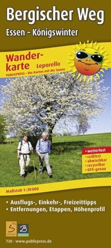 Publicpress Leporello Wanderkarte Bergischer Weg, Essen, Königswinter, 1:30.000 1:30.000: Leporello Wanderkarte mit Ausflugs-, Einkehr- & ... GPS-genau. (Leporello Wanderkarte: LEP-WK)