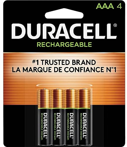 Duracell Rechargeable AAA Batteries 4 Count, Long-lasting Power, All-Purpose Pre-Charged NiMH Triple A Battery for Household and Gaming Devices