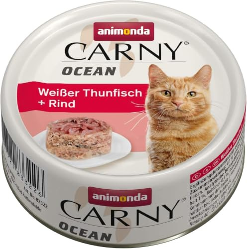 animonda Carny Ocean kattmat, våtfoder för katter, vit tonfisk + nötkött, 12 x 80 g