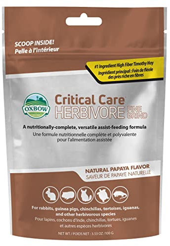 Oxbow Critical Care Herbivore, Fine Grind, Emergency Rabbit & Guinea Pig Food, Made with Timothy Hay, Natural Papaya Flavor, Assist Feeding Formula for Pets, 100 gram bag