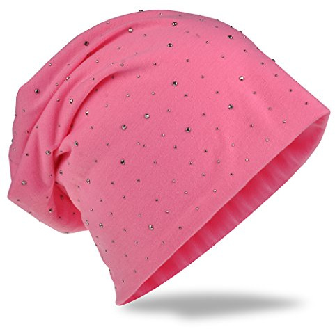 Miobo Jersey slouch beanie lång mössa med ädel strass stjärna nitar applikation unisex enfärgad män kvinnor trend, ROSA, En Storlek