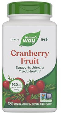 Nature's Way Cranberry Fruit, Cranberry Supplements, Supports Urinary Tract Health*, 930 mg per 2-Capsule Serving, 180 Capsules (Packaging May Vary)