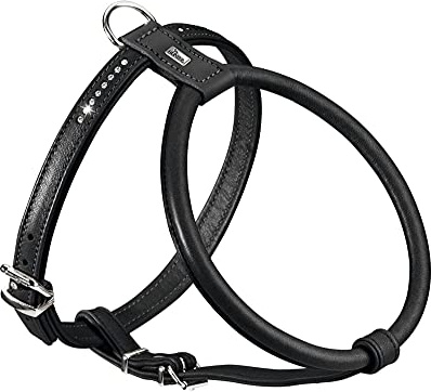 HUNTER Pettorina rotonda e morbida in pelle di alce con cristalli, Nero, S-M