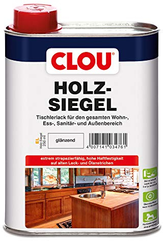 CLOU Holz-Siegel Tischlerlack: Premium Klarlack zur Lackierung von Möbeln, Treppen, Parkett und im Garten, glänzend, 0,25 L