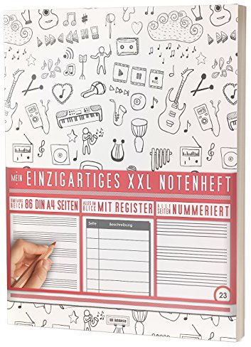 Mein Notenheft / 86 Seiten, 44 Blätter, 12 Systeme / Mit Register und Seitenzahlen / PR301 „Verspielt“ / DIN A4 Softcover