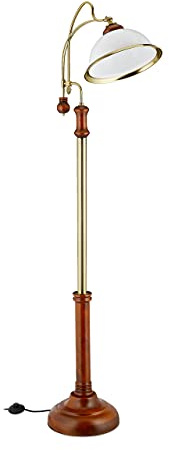 Relaxdays Stehlampe, Bogenleuchte im Jugendstil, Glasschirm, Holz, E27 Fassung, HxBxT: 166 x 40 x 36 cm, braun/gold