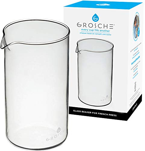 Grosche French Press Universal replacement Beaker, Hand Blown Glass Replacement Beaker. (X-Large - 1500 ml) | Fits Many Coffee and Tea Makers, Top-Rack Dishwasher Friendly, Handles Hot or Chilled Drinks, Easy-Pour Design, Household Use