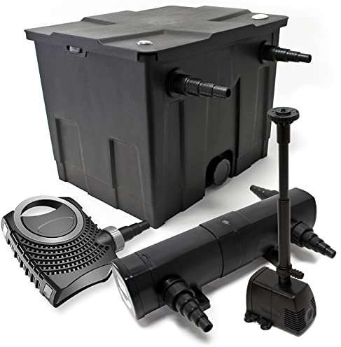 Wiltec Komplettset: CBF-350 Teichfilter bis 12000L Teichfilteranlage als Durchlauffilter, NEO10000 Teichpumpe 10000l/h 80W, CUV-224 Teichklärer UVC Klärer mit 24W, HJ-943 Springbrunnenpumpe 800l/h 16W