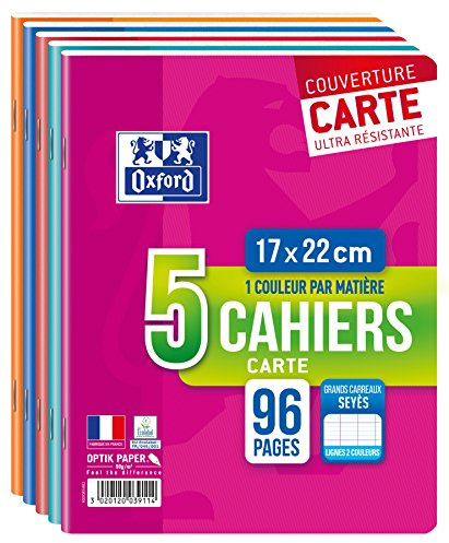 Oxford Color Life - Lot de 5 Cahiers Agrafés 17 x 22cm 96 Pages Grands Carreaux Seyès 90g