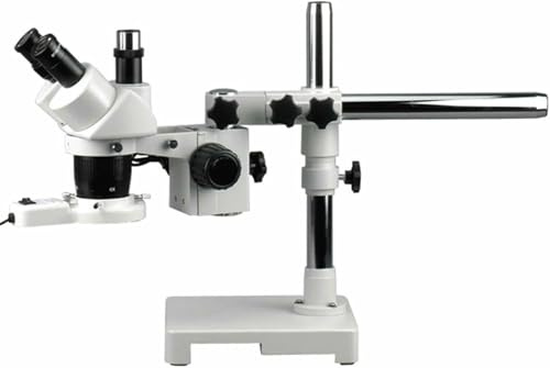 AmScope SW-3T24-FRL Trinocular Stereo Microscope, WH10x Eyepieces, 20X/40X Magnification, 2X/4X Objective, Single-Arm Boom Stand, 8W Fluorescent Ring Light, 110V-120V