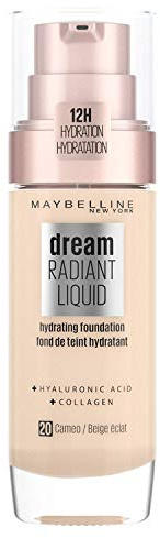 Maybelline New York Make Up, Dream Radiant Liquid Make-Up, Flüssige Foundation, Nr. 20 Cameo, 30 ml