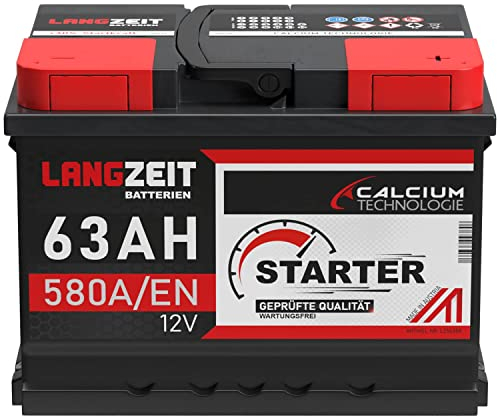 LANGZEIT Autobatterie 12V 63AH 580A/EN Starterbatterie +30% mehr Leistung ersetzt Batterie 60AH 54AH 55AH 56AH 62AH 63AH 65AH 64Ah wartungsfrei