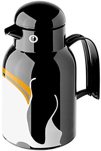 Helios Thermoskanne Thermo-Bird Pinguin 1L – 6h heiß - Hält Getränke warm & kalt – Einfache Dosierung mit Schnabel-Ausguss – Robuster Kunststoff, Schwarz