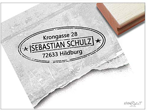 Stempel personalisiert Adressstempel OVAL mit Sternen - Name Adresse Anschrift, für Schule Beruf Familie Hobby Geschenk Geburtstag - zAcheR-fineT