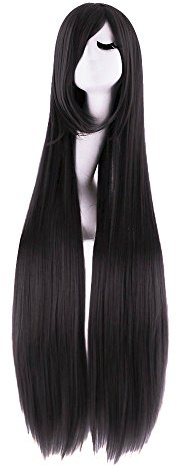 MapofBeauty 100cm/ 39 pulgada medio lacio seorita lacio anime traje Pelucas (negro)