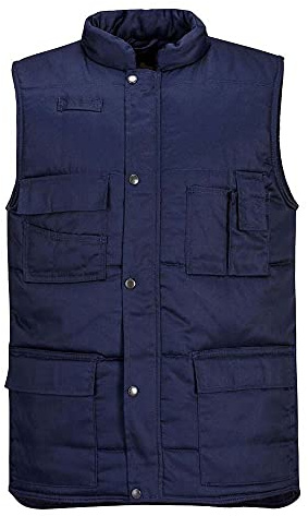 Portwest S414 Chaleco de Calor Shetland Frontal con Tapeta Antiaguaceros | Azul marino, S, Corte Estándar, Cuello Mao, Sin Mangas, 35% Algodón, Polialgodón 8 Bolsillos Acolchado, Botones a Presión