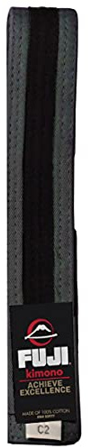 FUJI Kids Brazilian Jiu Jitsu Belt with Rank Bar, BJJ Belt for Children, Grey/Black, Size C1