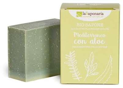 La Saponaria | Sapone mediterraneo con aloe, Sapone solido balsamico, per pelli impure, 100g