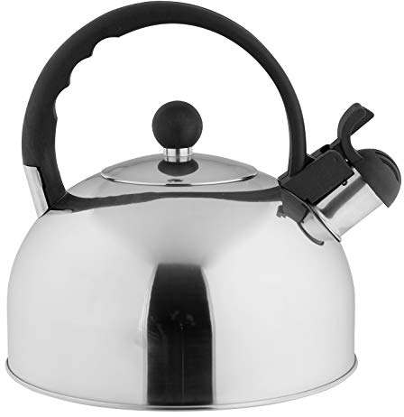 axentia Bollitore da fornello in acciaio INOX - Bollitore a fischio con manico e coperchio amovibile - Bollitore classico da 2,5 litri, argento