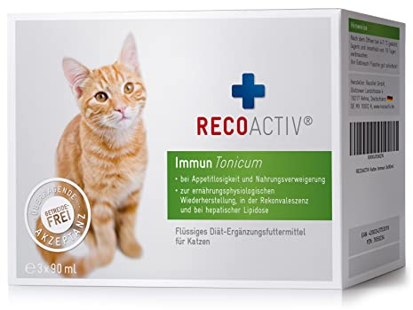 RECOACTIV Immun Tonicum für Katzen - 3 x 90 ml - Diät-Ergänzungsfuttermittel & Appetitanreger zur Anwendung bei Untergewicht, Mangelerscheinungen, gestörter Nahrungsaufnahme und in der Rekonvaleszenz