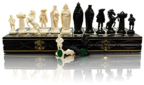 Master of Chess Black & White Edition Schachspiel Holzbrett/Kunststoffteile. (Mittelalterliche), 2 Spieler