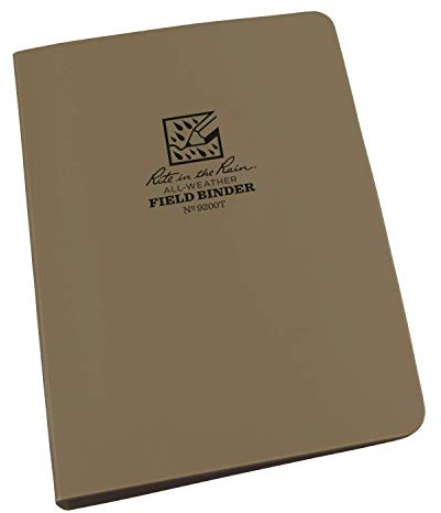 Rite in the Rain Field Ring Binder - Tan Cordura Material Cover Loose Leaf 12 mm Capacity 6 Ring Franklin Covey 'Compact Punch' 4⅝ x 7- Inch Holds 4 Writing Instruments Zippered Enclosure