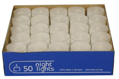 Teelicht Nightlights 50er Box transparente Hülle Brenndauer ca. 8 Std.
