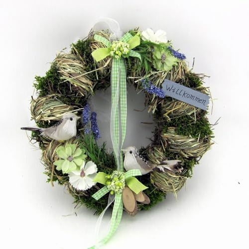 Türkranz rund mit Vogel Willkommen Natur ø 28 cm - Frühling - Sommer - Herbst - Willkommensgruß 315