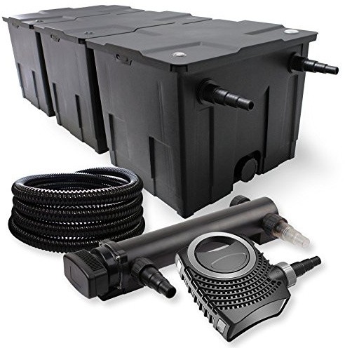 SunSun Komplettset: CBF-350C Teichfilter bis 90000 L Teichfilteranlage als Durchlauffilter, CTF-8000 SuperECO Teichpumpe 8000l/h 70W, CUV-336 Teichklärer UVC Klärer mit 36W, 25m Teichschlauch 25 mm