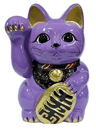 Made in Japan Lucky Cat 19,1 cm Tokoname Porzellan Lavendel Maneki Neko Rechte Hand