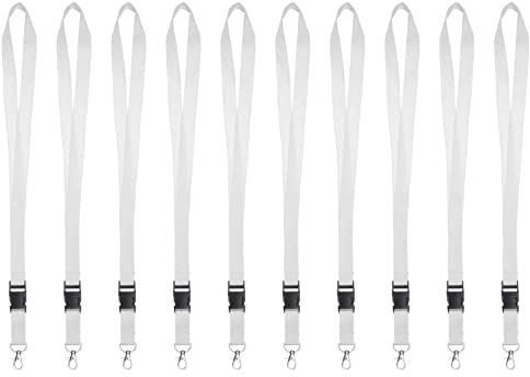 Karteo Schlüsselband weiß mit Karabinerhaken und Schnalle [50 Stück] Lanyard Ausweishalter für Karten Ausweise Zugangskarten