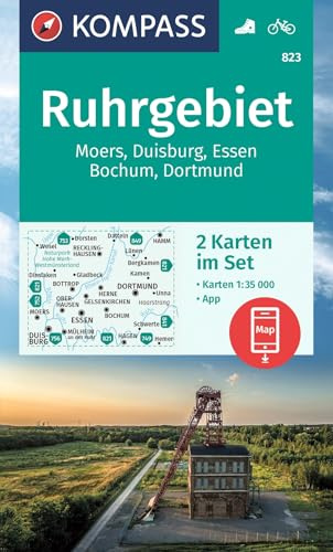 KOMPASS Wanderkarten-Set 823 Ruhrgebiet (2 Karten) 1:35.000: offline Karte in der KOMPASS-App, markierte Wanderwege, Fahrradwege