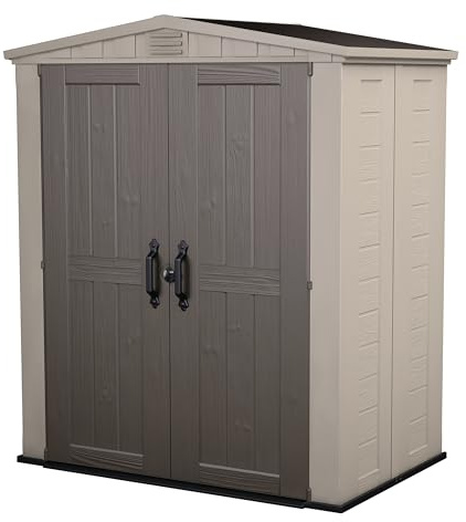 Keter Factor 6x3 Outdoor Storage Shed Kit-Perfect to Store Patio Furniture, Garden Tools Bike Accessories, Beach Chairs and Push Lawn Mower, Taupe & Brown