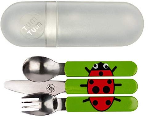 TUM TUM - Cubertería infantil con funda de viaje, juego de cubiertos para niños, sin BPA (Bugs)