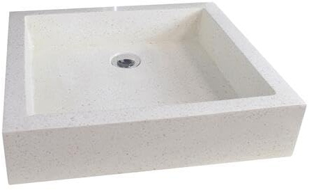 ONDÉE, Vasque à Poser Timbre 60, Le Timbre rectangulaire en Terrazzo, Vasque sans trop Plein, Livrée sans bonde ni robinetterie, Largeur 60cm, Finition Crème
