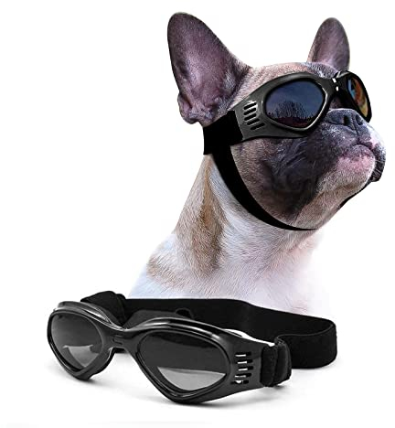 Namsan Hundebrille Verstellbarer Riemen Schutzbrille für Hunde Wasserdicht Winddicht Hunde Sonnenbrille -Schwarz
