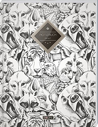 TULPE Kariertes Notizbuch A4 „C103 Wilde Tiere“ (140+ Seiten, Vintage Softcover, Doppelrand, Seitenzahlen, Register - Dickes Notizheft, Matheheft, ... Schulheft, Tagebuch, Kariertes Heft Nr 26)