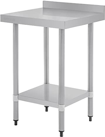 Vogue T379 Stainless Steel Prep Table With Upstand 960X600X600mm Commercial, Silver | Integrated rear upstand protects walls from splashes, while providing a clean, hygienic border to contain kitchen spills.