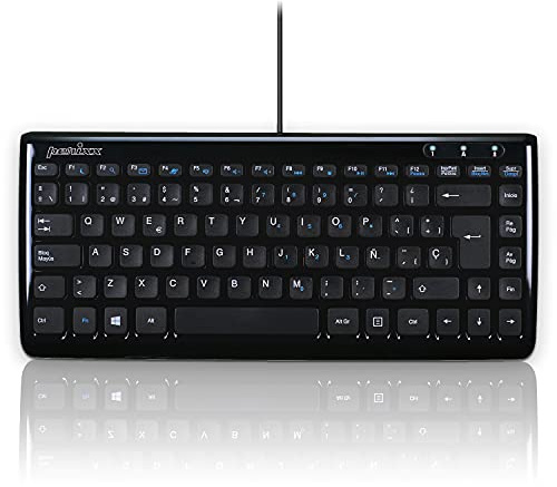 Perixx Periboard-407 Mini USB Keyboard (Spanish) - Chiclet Keys - with cable - colour piano white - dimensions 320 x 141 x 25 mm Black