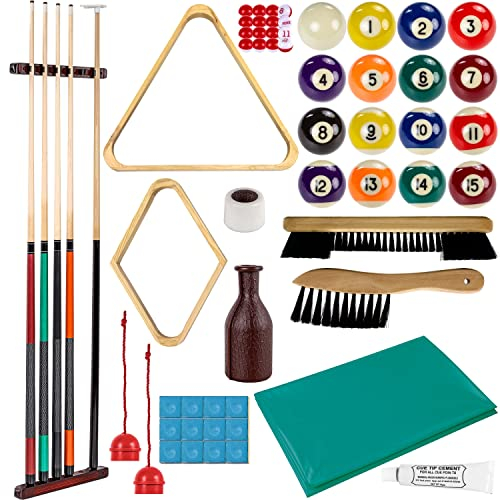 GAMES PLANET Billard-Zubehör-Set All IN ONE - Komplettset inkl. 4 Queues, Billardkugeln, Dreieck und diversen Extras, Snooker