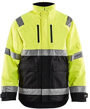 BLAKLADER Men's Hi-Vis Winter Windproof Water-Resistant Breathable Class 3 High Visibility Reflective Safety Jacket, Yellow Hi-Viz/Black, Large