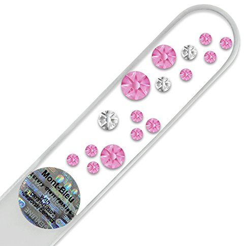 Mont Bleu Lima de uñas de cristal decoradas con cristales de Swarovski Elements, con funda de terciopelo negro | Lima de uñas artesanal de auténtico vidrio templado checo con garantía ilimitada