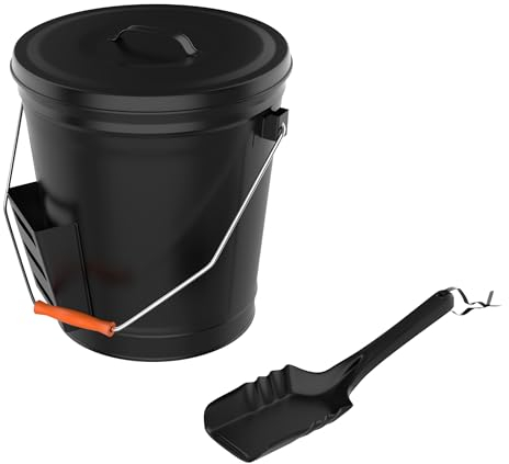 Home-Complete Seau à Cendres Noir avec Couvercle et Pelle pour cheminée – Excellent Accessoire pour poêle à Bois