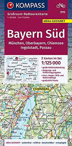 KOMPASS Großraum-Radtourenkarte 3712 Bayern Süd, Oberbayern, Chiemsee, Ingolstadt, Passau, München 1:125.000: 2 Karten im Set, reiß- und wetterfest, ... (KOMPASS Großraum Fahrradkarte, Band 3712)