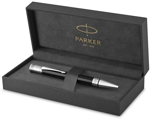 Parker Duofold Ballpoint Pen | Classic Black with Palladium Trim | Medium Point Black Ink Refill | Premium Gift Box
