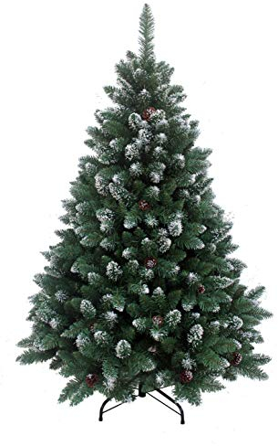 RS Trade HXT 15013 Schneebaum 150 cm künstlicher Weihnachtsbaum mit Schnee und Zapfen (Ø ca. 96 cm) ca. 760 Spitzen, schwer entflammbar, Schnellaufbau Klappsystem, inkl. Christbaum Ständer
